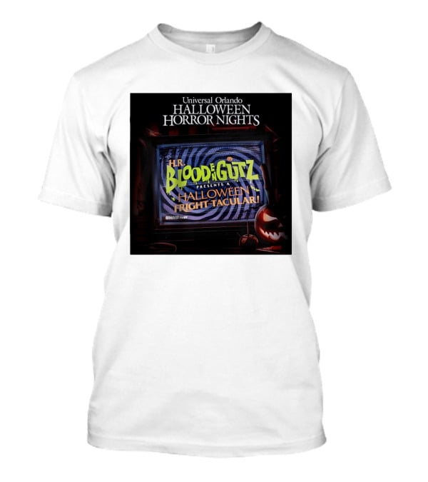 Universal Orlando Halloween Horror Nights HR Blood N Gutz Presents A Halloween Fright Tacular TV Experience T-Shirt