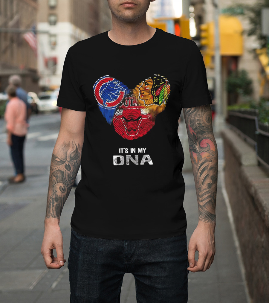 Chicago Blackhawks Bulls Cubs It's In My DNA Fingerprint Logos T-Shirt