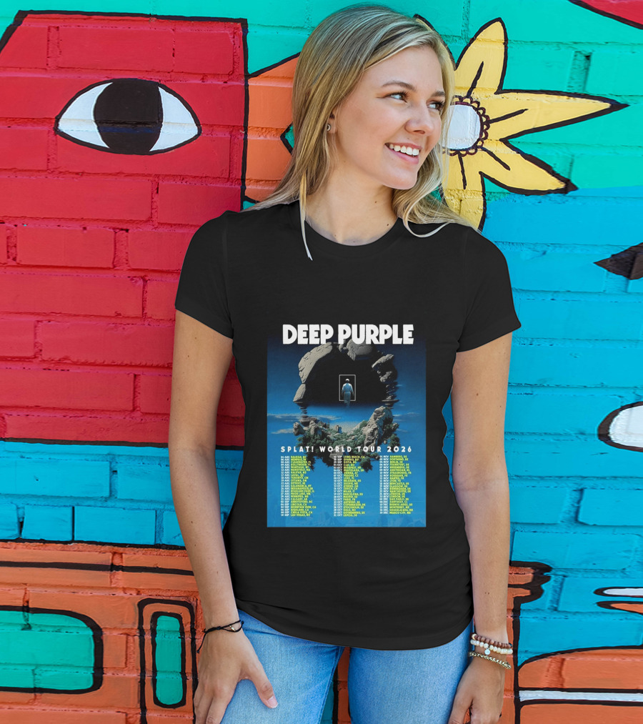 Deep Purple Splat World Tour 2026 Schedule And Dates Raleigh To Mexico City T-Shirt