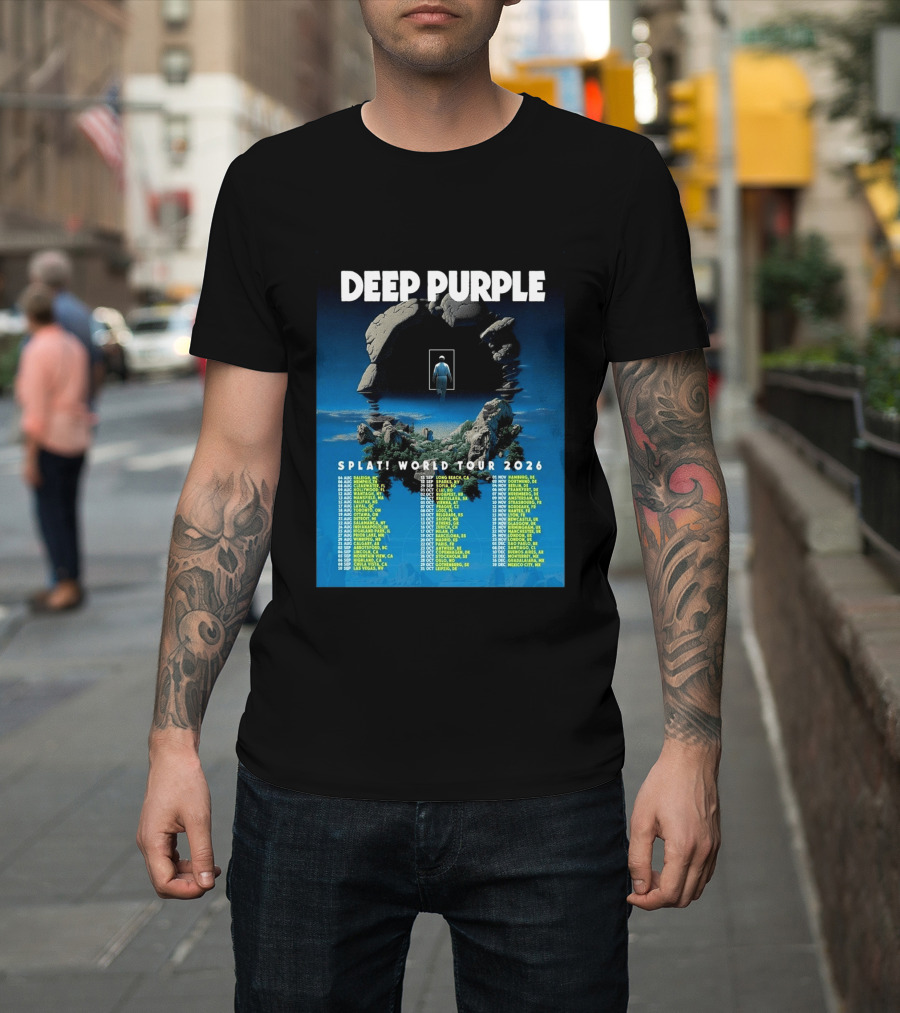 Deep Purple Splat World Tour 2026 Schedule And Dates Raleigh To Mexico City T-Shirt