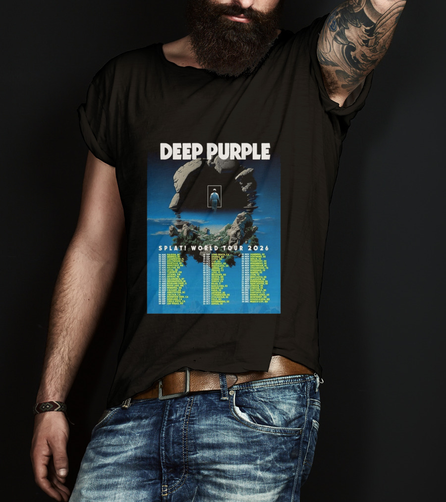 Deep Purple Splat World Tour 2026 Schedule And Dates Raleigh To Mexico City T-Shirt