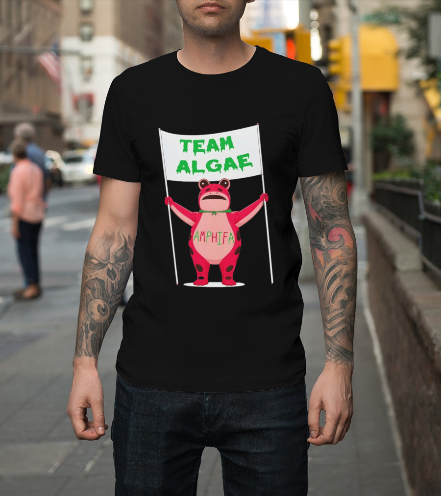 Team Algae Amphifa Frog Holding Banner T-Shirt