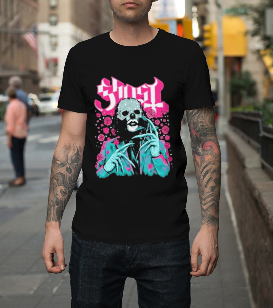 Ghost Band Summer 2026 Exclusive Floral Lachryma Pink Roses Skull T-Shirt
