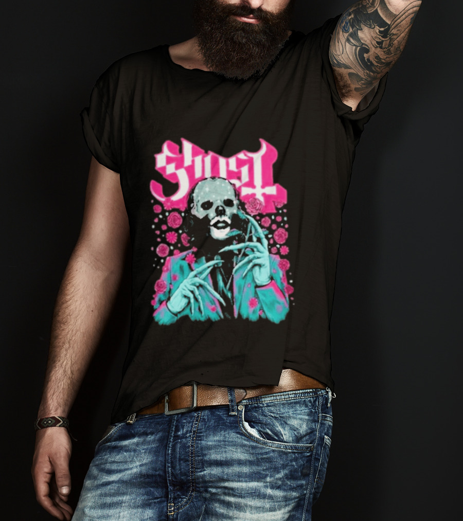 Ghost Band Summer 2026 Exclusive Floral Lachryma Pink Roses Skull T-Shirt