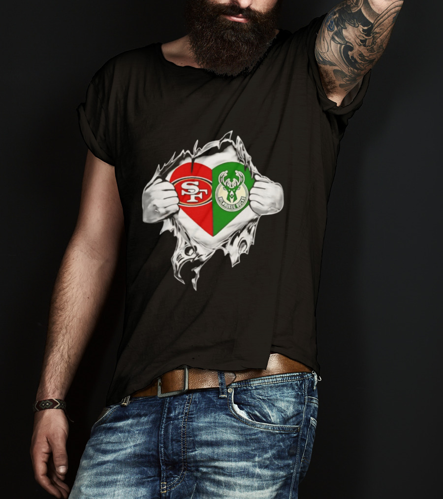 Milwaukee Bucks San Francisco 49ers Heart Scratch T-Shirt