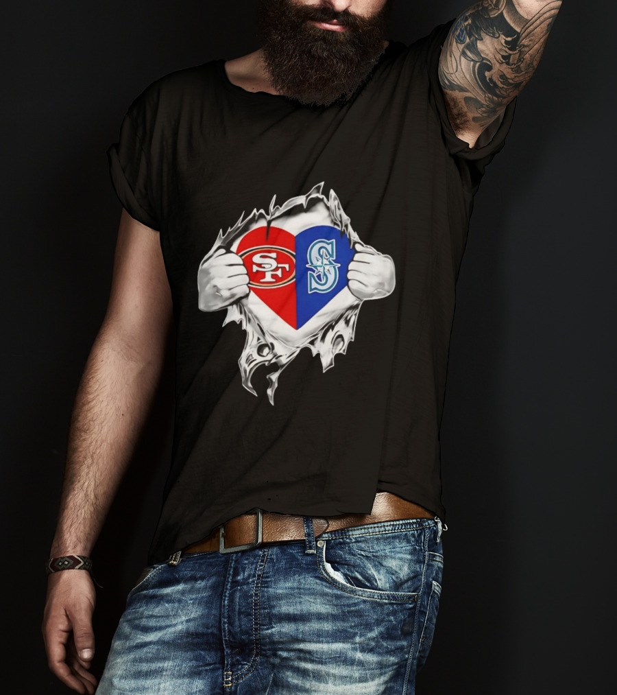 San Francisco 49ers Seattle Mariners Heart Scratch T-Shirt