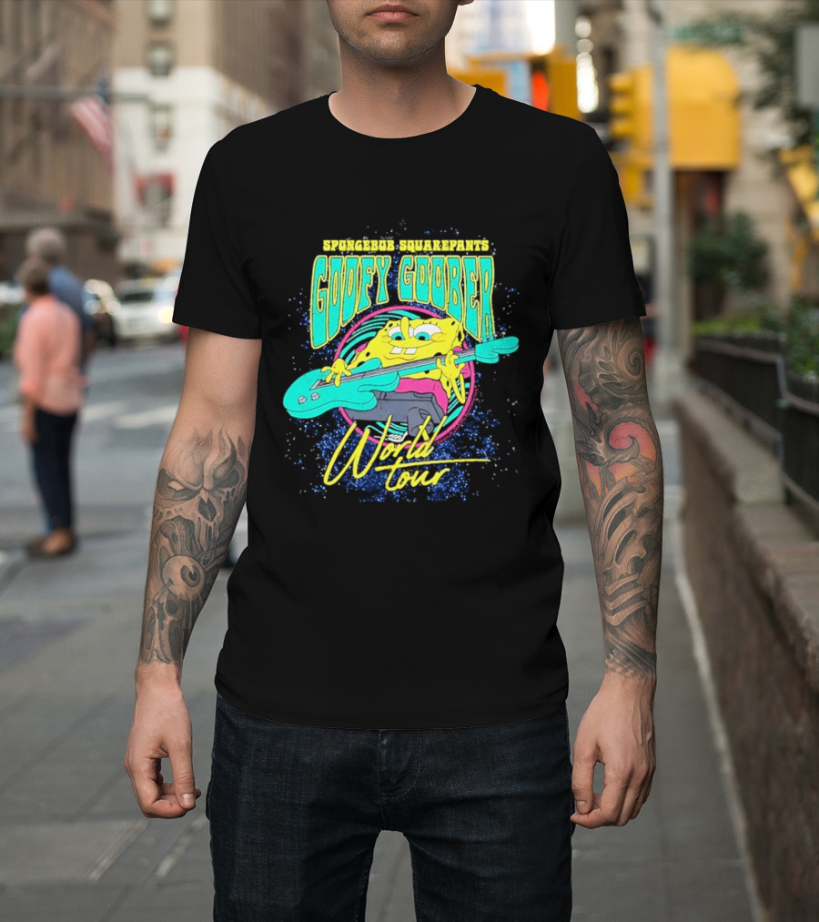 Sponge SquarePants Goofy Goober World Tour Rocking Out With Guitar T-Shirt
