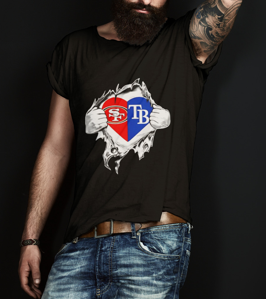 Tampa Bay Rays And San Francisco 49ers Heart Rip T-Shirt