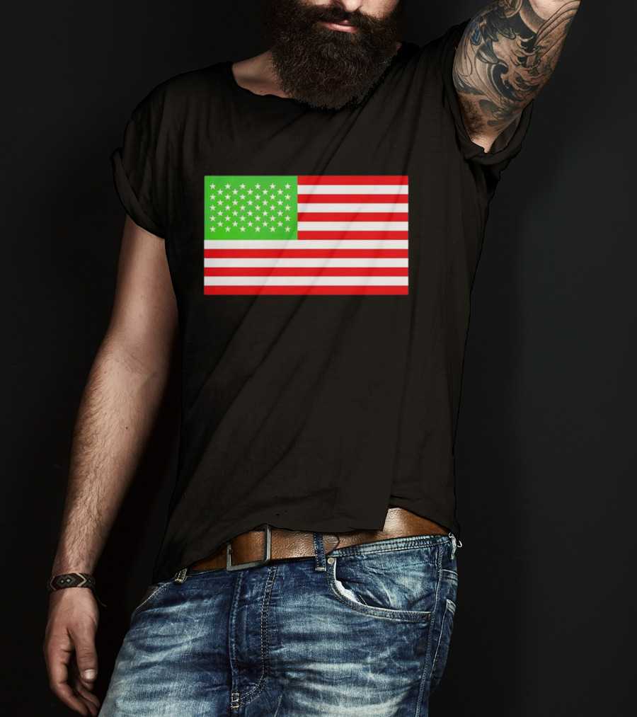 Team Algae Reflecting Pond Green Stars United States National Flag USA 4th Of July T-Shirt