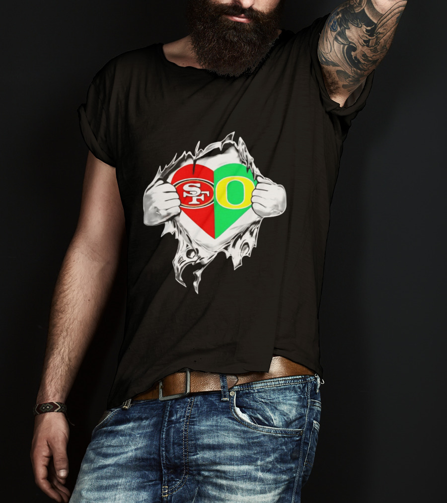 Oregon Ducks San Francisco 49ers Heart Style Logos T-Shirt