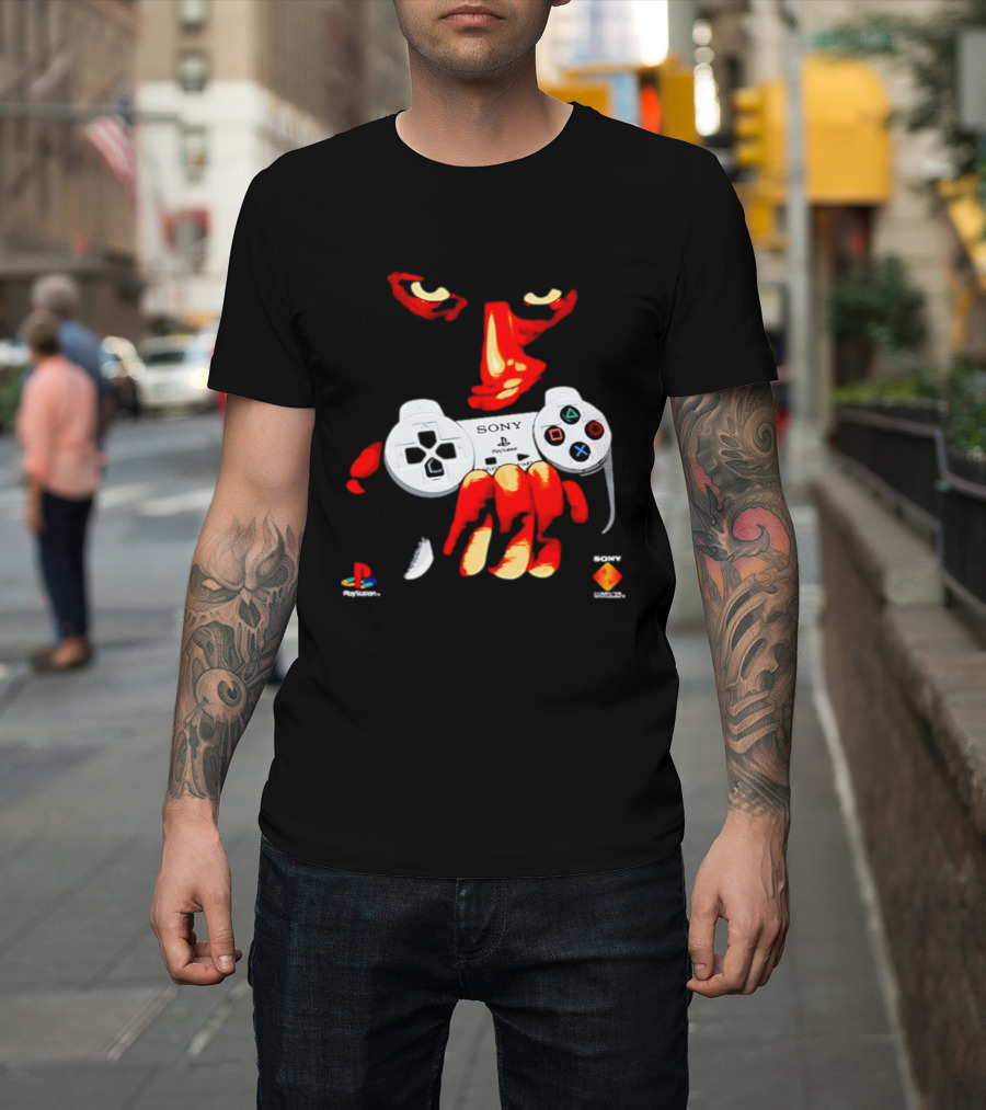 Sony PlayStation Controller 1996 Classic Design With Iconic Red Monster Hand T-Shirt