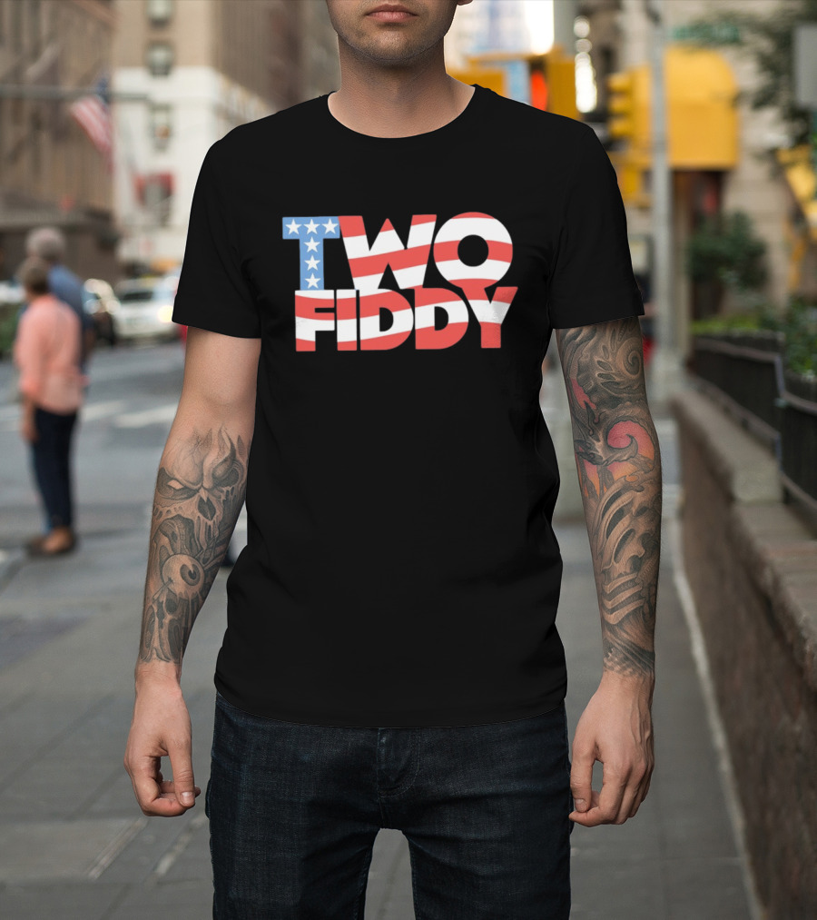 Two Fiddy American Flag Red White Blue Stars Stripes T-Shirt