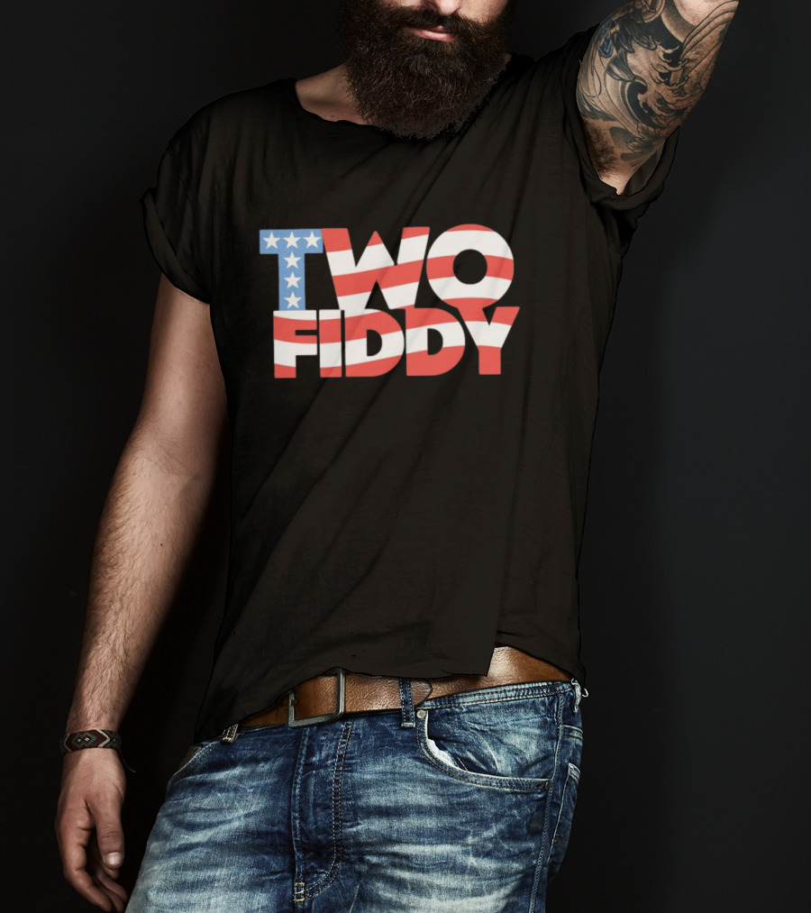 Two Fiddy American Flag Red White Blue Stars Stripes T-Shirt