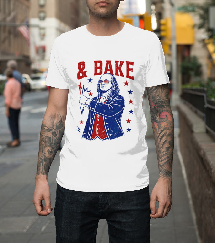 USA Benjamin Franklin Bake American Flag Sunglasses Stars T-Shirt