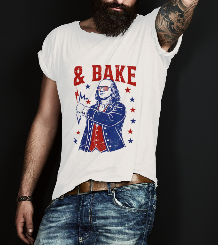 USA Benjamin Franklin Bake American Flag Sunglasses Stars T-Shirt