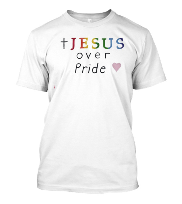 Jesus Over Pride Heart Rainbow Colors Cross T-Shirt