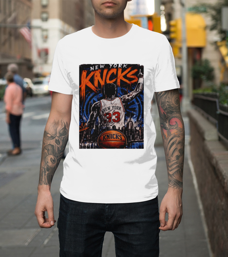 New York Knicks Ewing 33 City Skyline Basketball T-Shirt