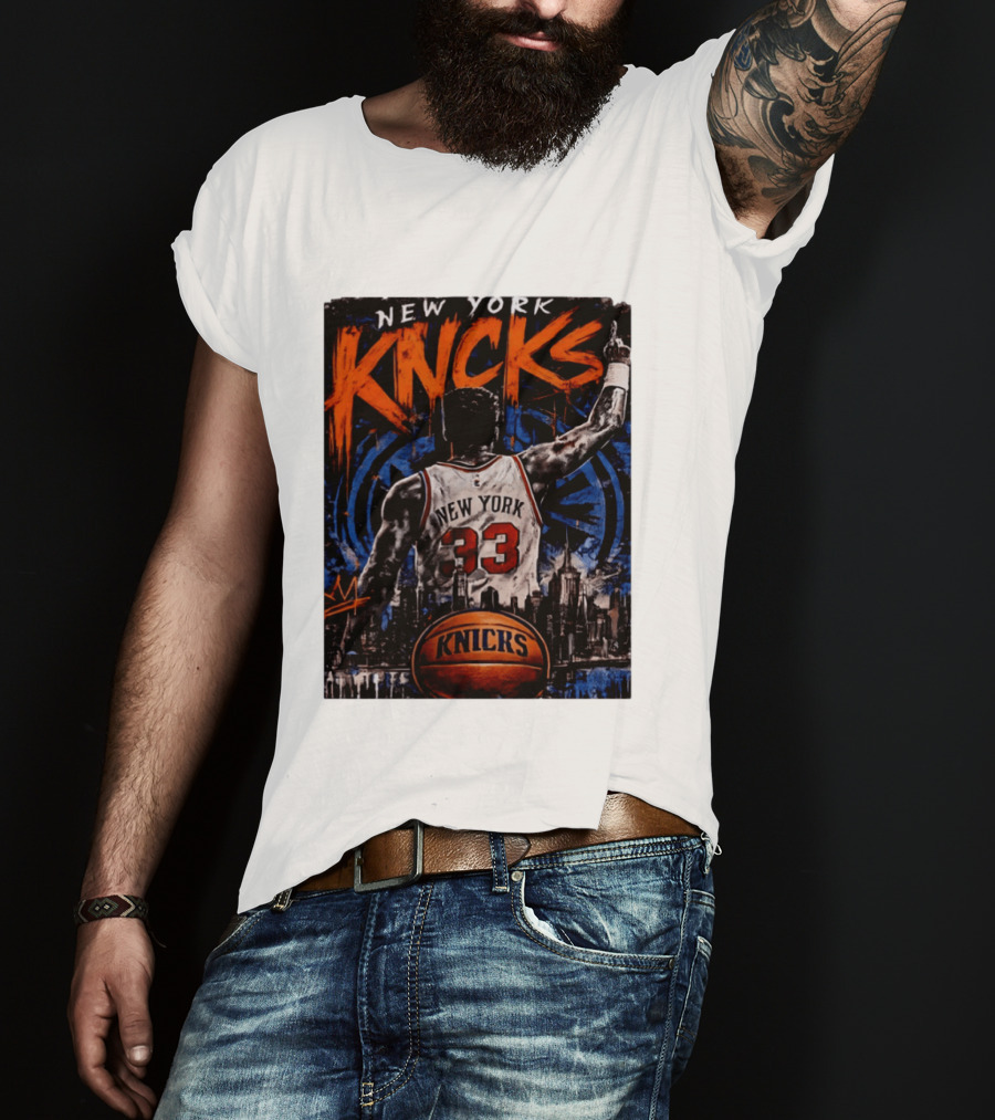 New York Knicks Ewing 33 City Skyline Basketball T-Shirt