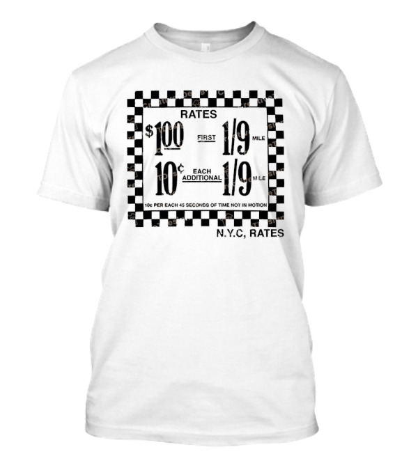 Samara Weaving New York Taxi Rates Vintage Fare Checkerboard Frame T-Shirt
