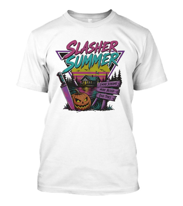 Slasher Summer S'more Screams More Blood Good Times Cabin Pumpkin Knife T-Shirt