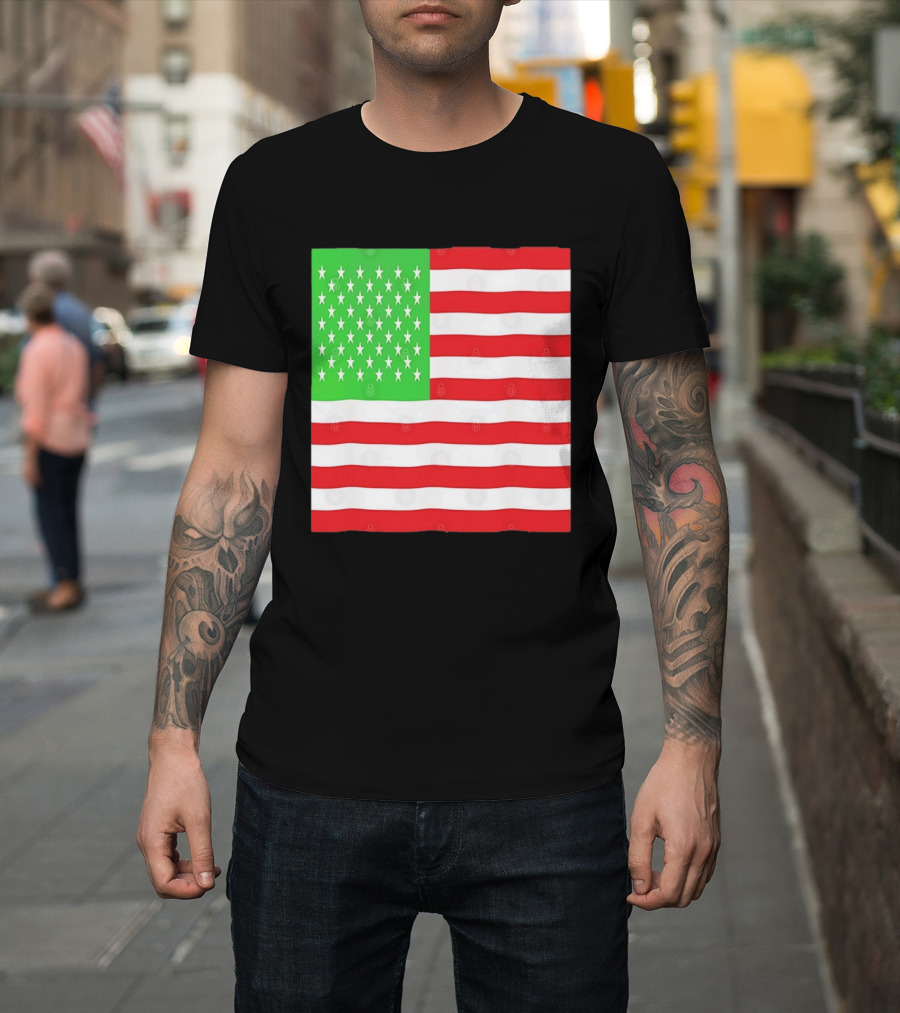 American Flag Green And Red Color Variant Stars And Stripes T-Shirt