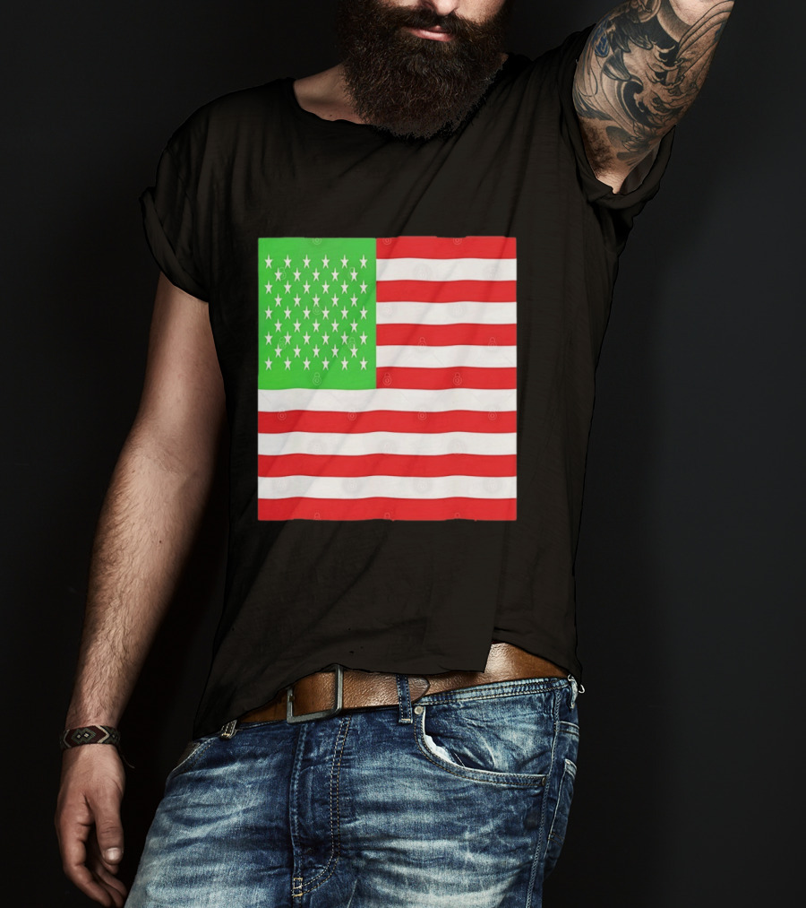 American Flag Green And Red Color Variant Stars And Stripes T-Shirt