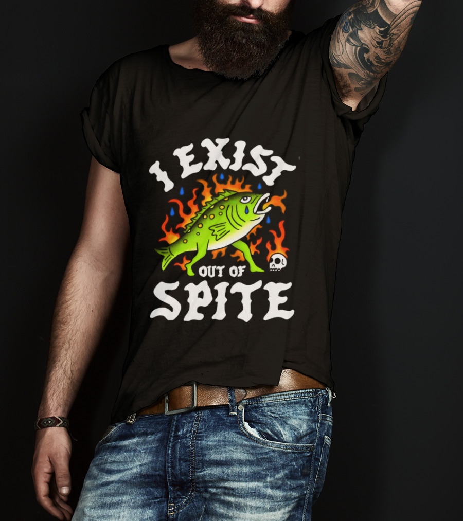 Bass Fish I Exist Out Of Spite Skull Fire Flames T-Shirt