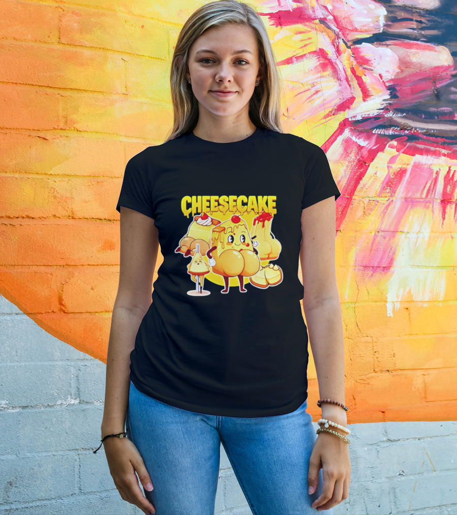 Cheesecake Delicious Cartoon Characters With Cherry And Whipped Cream T-Shirt