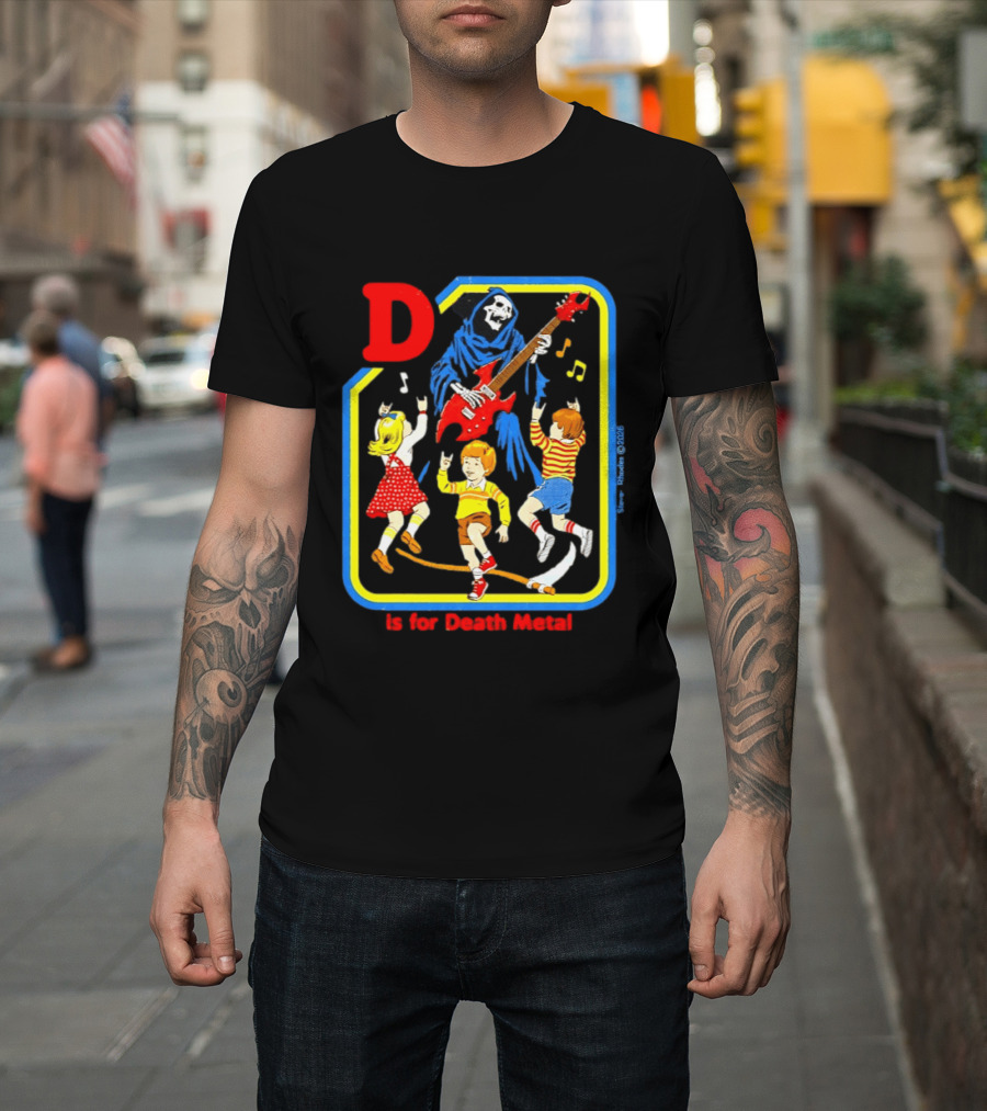 D Is For Death Metal Grim Reaper Kids Rocking Out With Electric Guitar T-Shirt