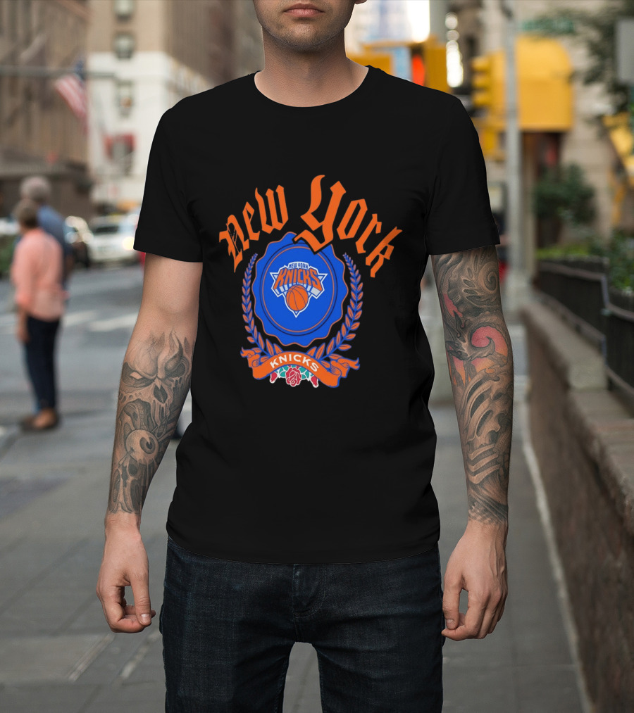 New York Knicks Crest With Rose And Blue T-Shirt