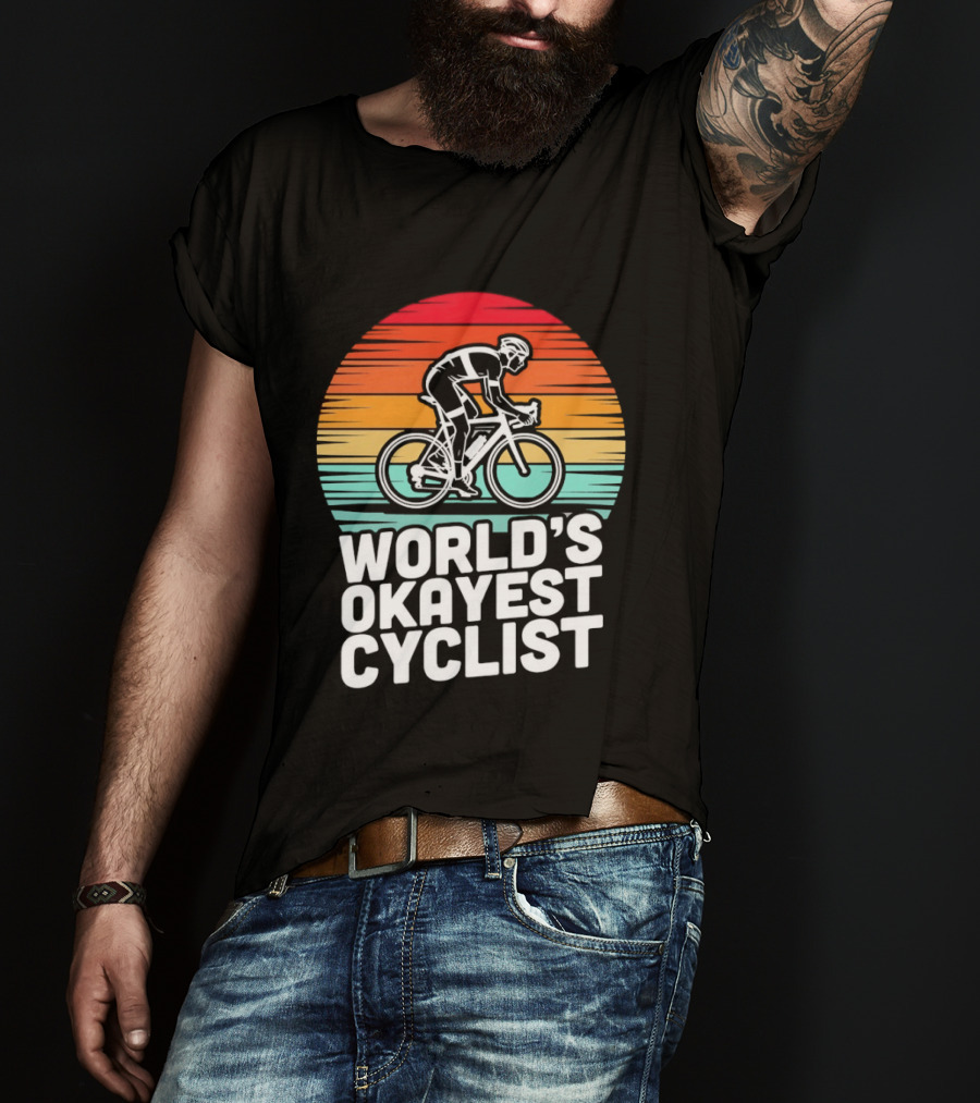 World's Okayest Cyclist Sunset Bicycle T-Shirt