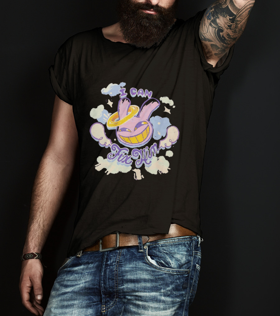 I Can Fix Him Creepy Purple Rabbit Halo Wings T-Shirt