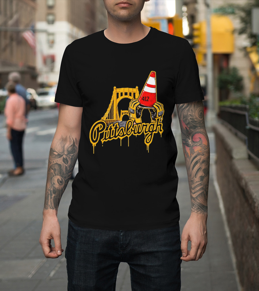 Pittsburgh 412 Construction Cone Bridge T-Shirt