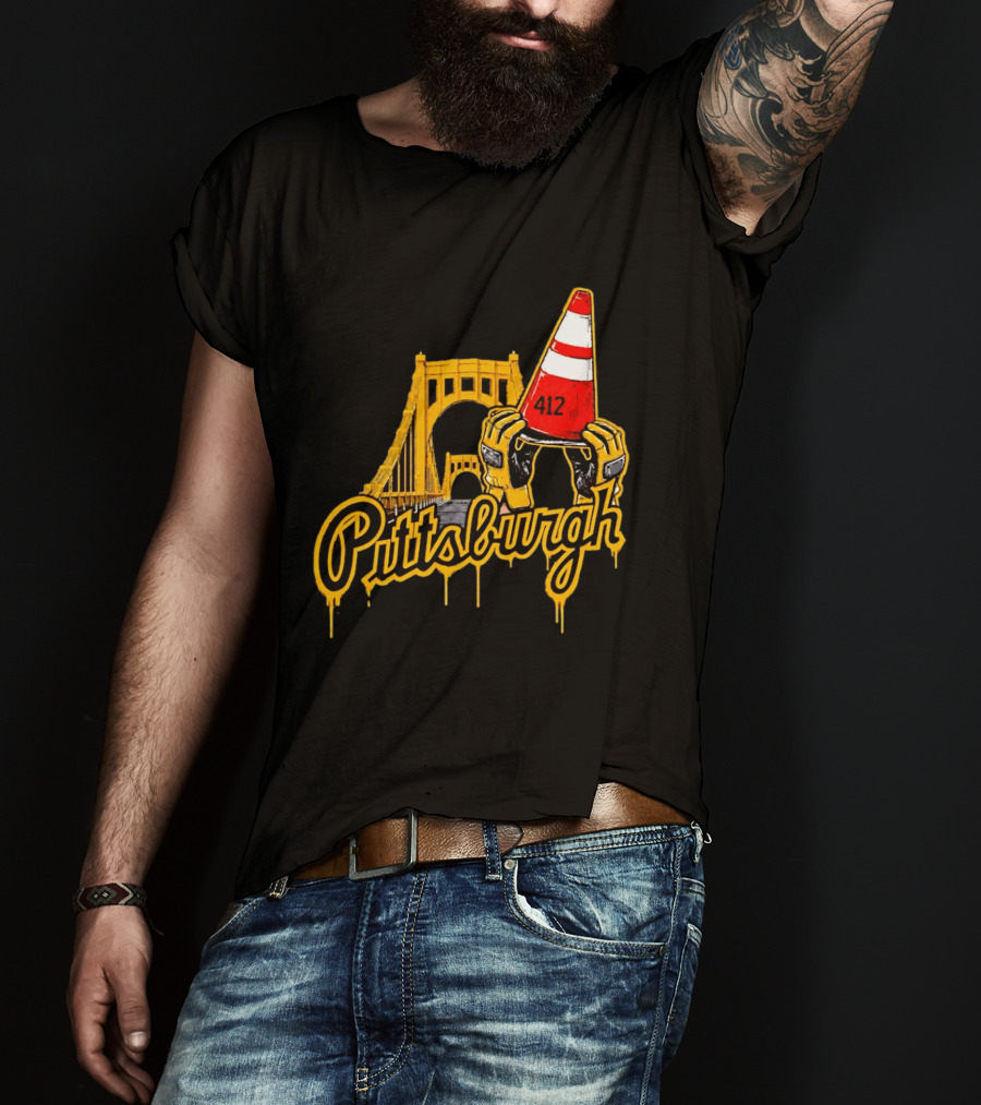 Pittsburgh 412 Construction Cone Bridge T-Shirt