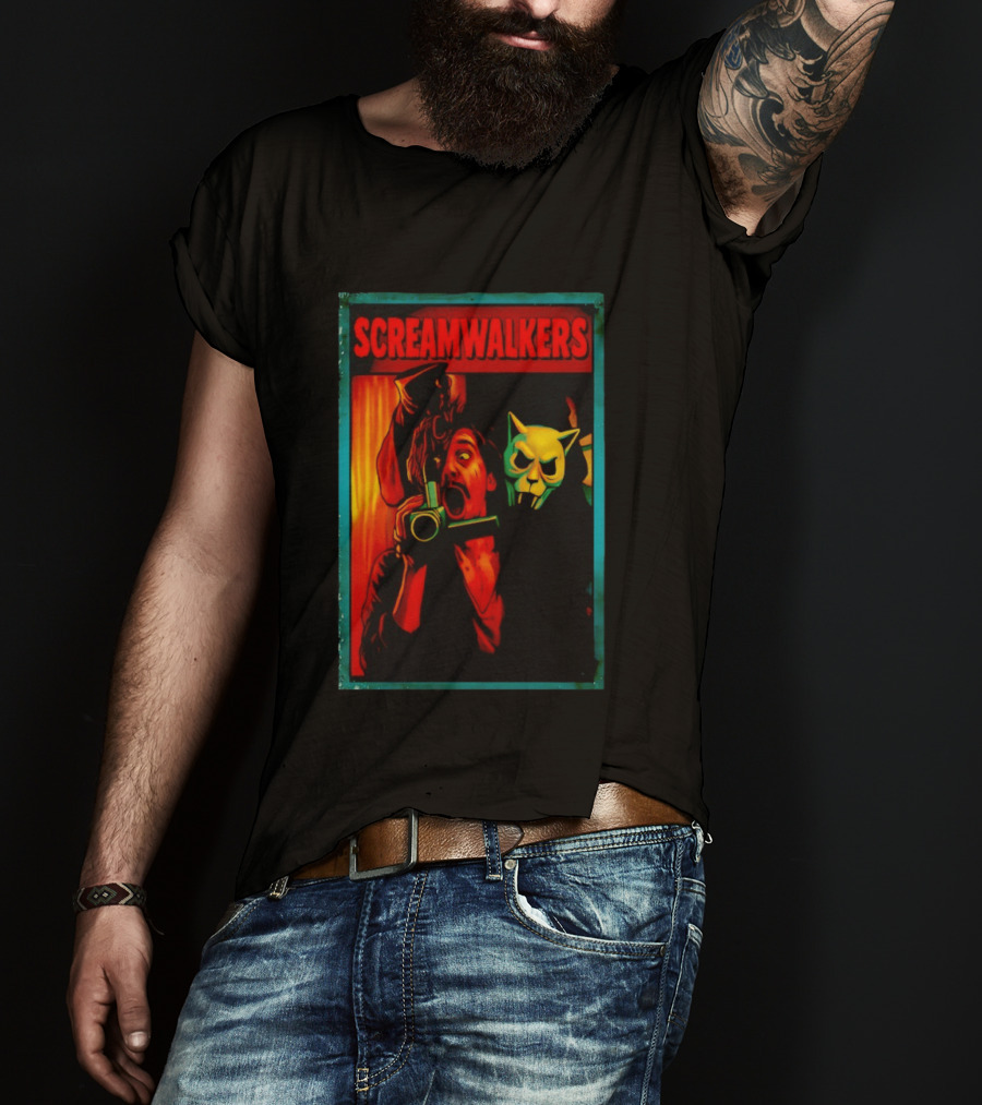 Screamwalkers Horror Movie With Camera And Masked Figure T-Shirt