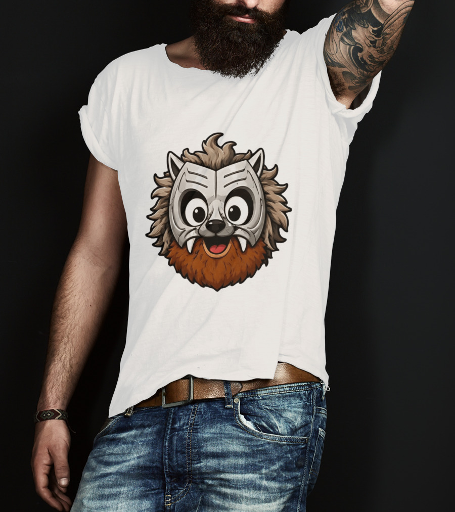 Werewolf Mask Cartoon With Adorable Big Eyes And Fangs T-Shirt