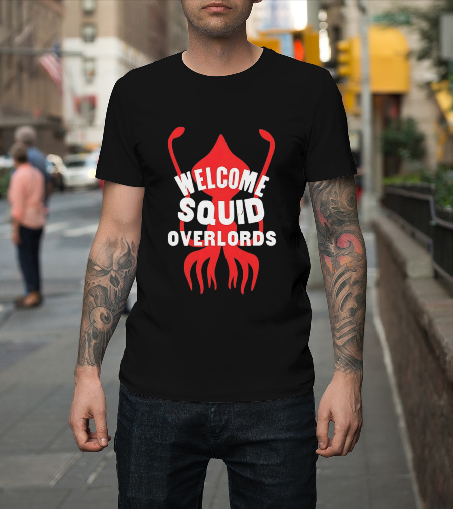 Welcome Squid Overlords Red Kraken Marine Life Ocean Biology T-Shirt