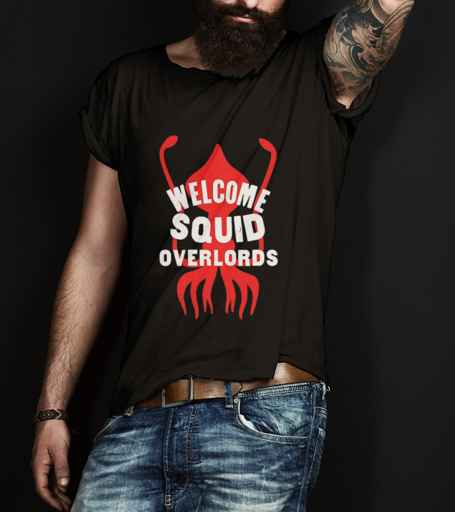 Welcome Squid Overlords Red Kraken Marine Life Ocean Biology T-Shirt