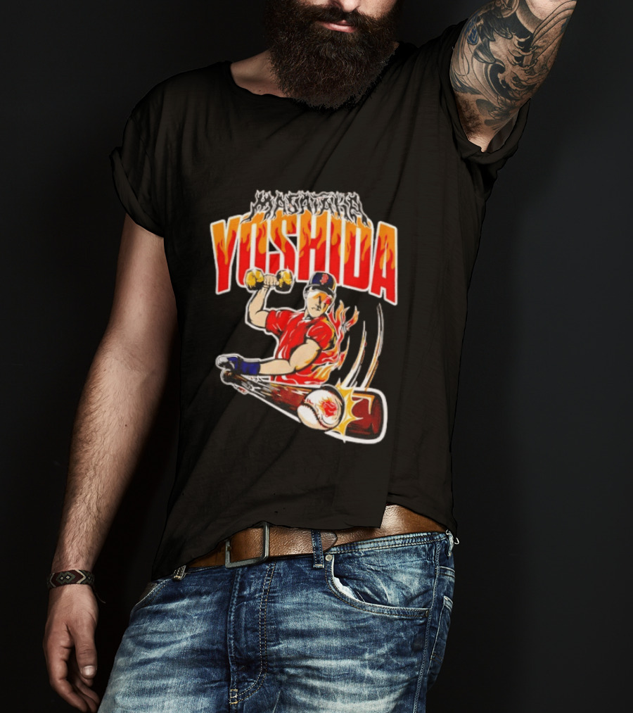 Masataka Yoshida Boston Red Sox MLB Flame Baseball T-Shirt