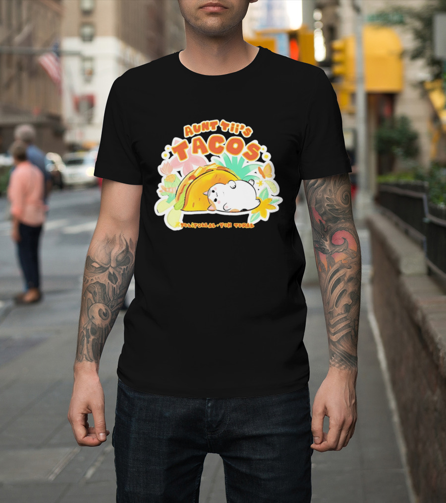 Aunt Tii's Tacos Cat Tulitollal Yok Tural Vibrant Fiesta Floral Burst T-Shirt