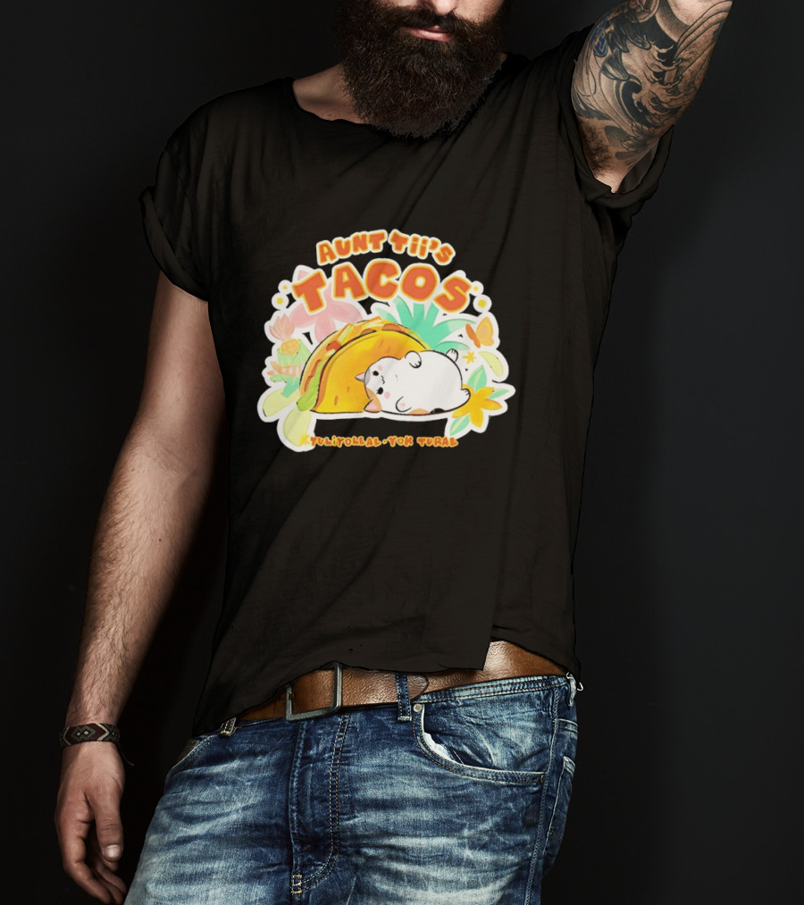 Aunt Tii's Tacos Cat Tulitollal Yok Tural Vibrant Fiesta Floral Burst T-Shirt