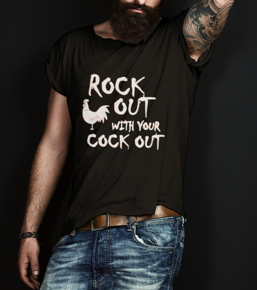 Rooster Rock Out With Your Cock Out Vintage Humor T-Shirt