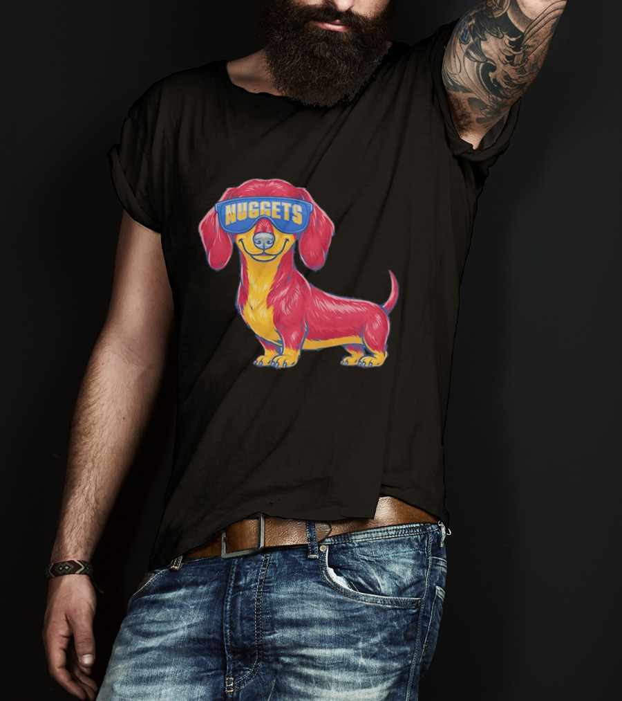 Denver Nuggets Dachshund Dog Wearing Oversized Glasses T-Shirt