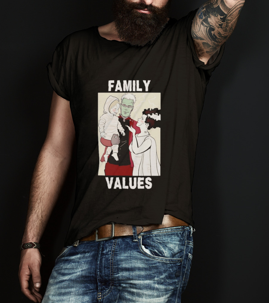 Frankenstein Bride Mummy Family Values Halloween T-Shirt