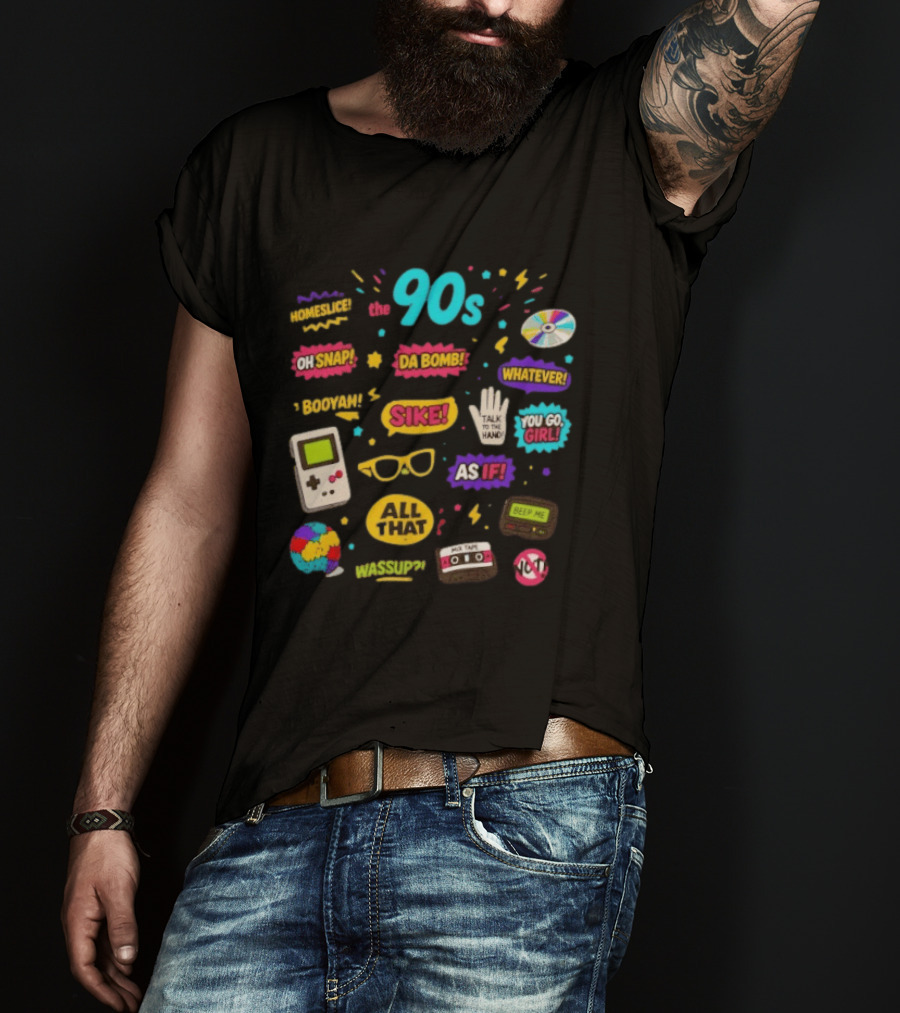 The 90s Nostalgia Oh Snap Homeskillet Da Bomb Booyah Sike Whatever You Go Girl As If All That Wazzup Talk To The Hand Retro Gaming Cassette CD Beeper T-Shirt