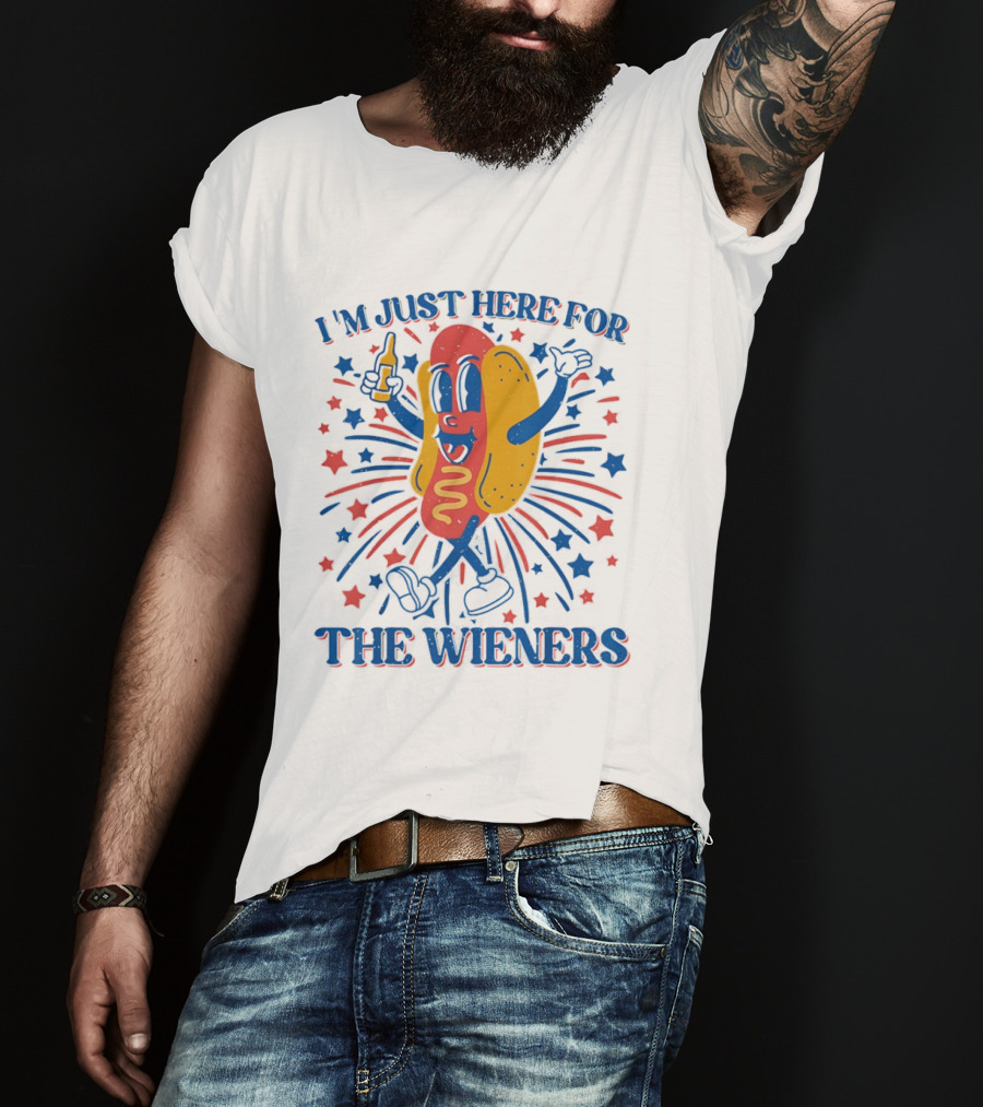 I'm Just Here For The Wieners Hot Dog Fourth Of July Patriotic Party T-Shirt