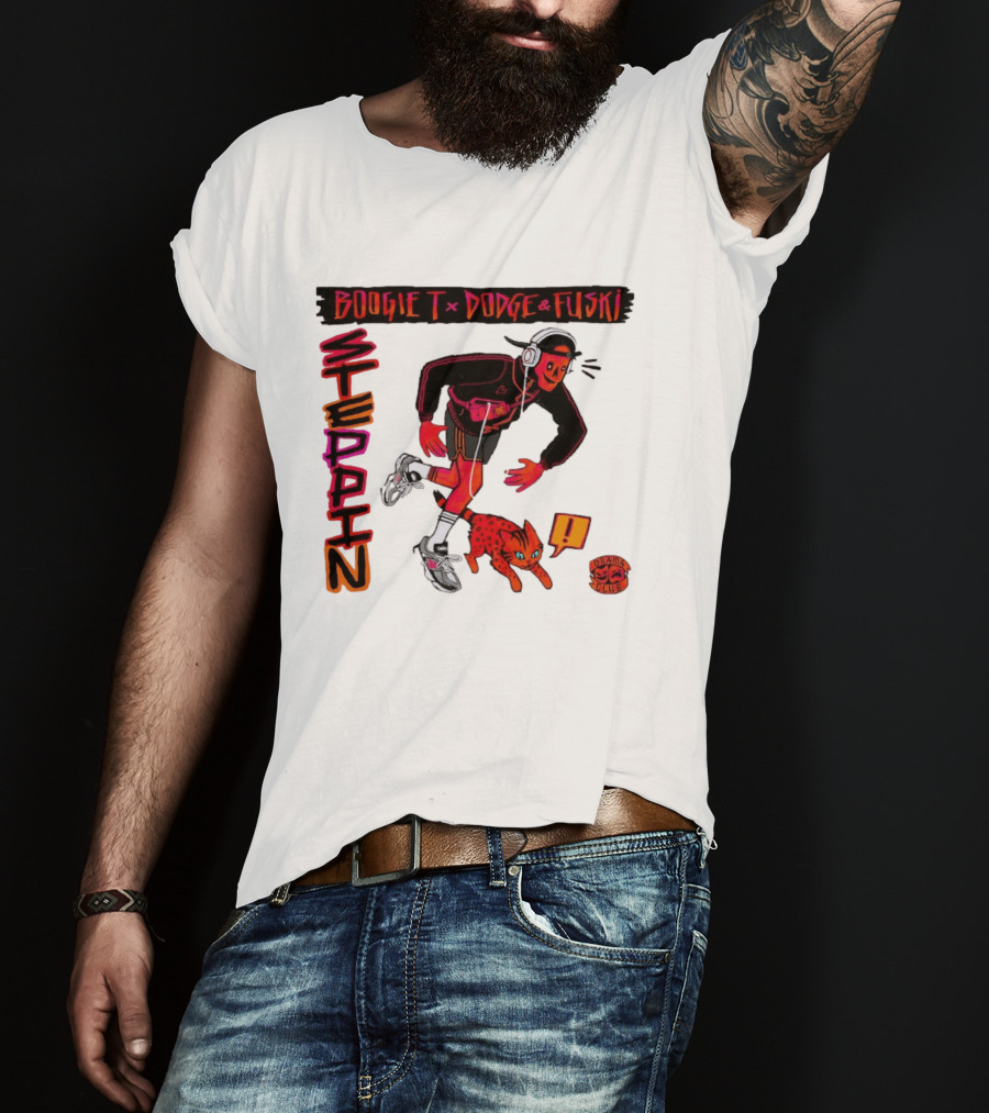 Boogie X Dodge And Fuski Steppin Drama Club Cat With Headphones And Sneakers T-Shirt