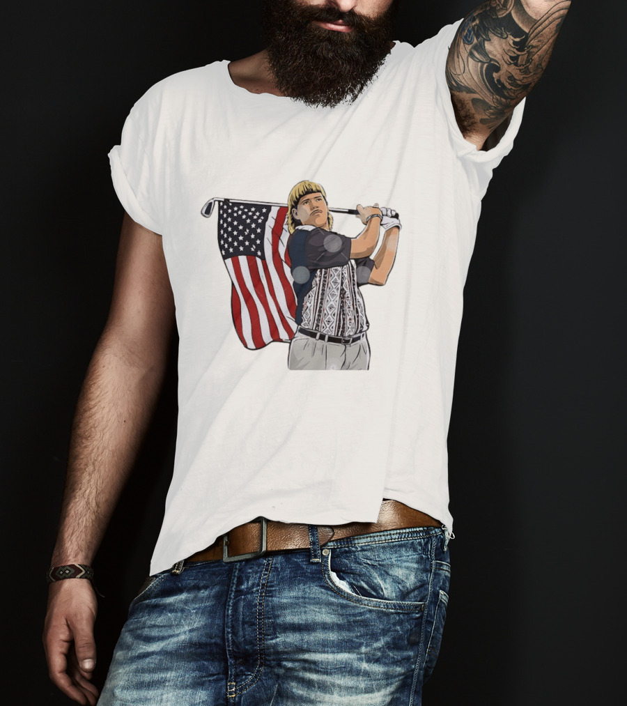 John Daly Holding Golf Stick American Flag 4th Of July Golfer T-Shirt