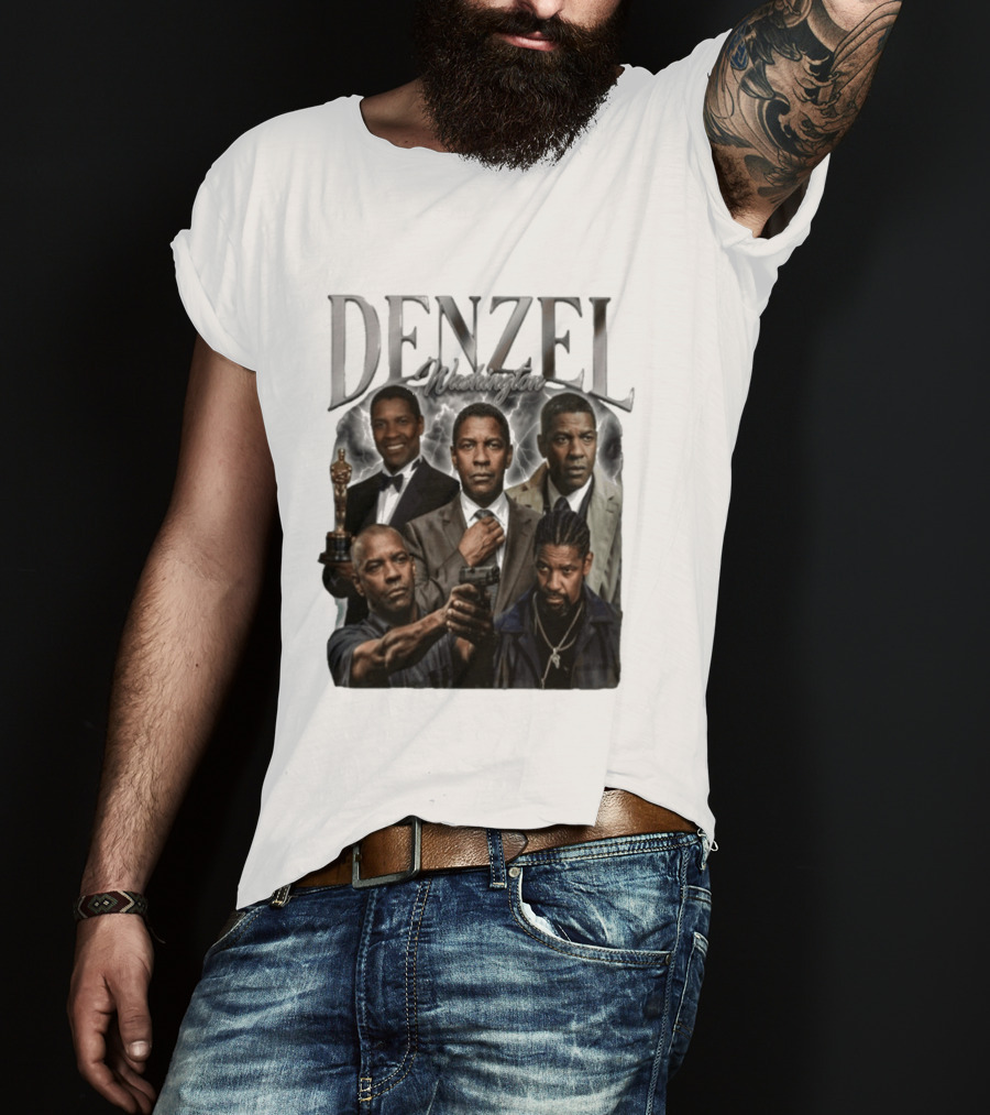 Denzel Washington Iconic Movie Roles And Oscar Moment Collage T-Shirt