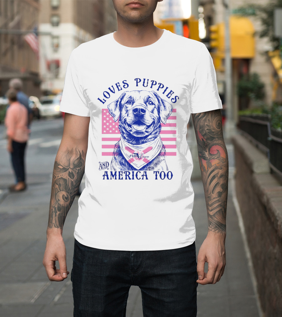Loves Puppies Labrador Retriever And America Too T-Shirt